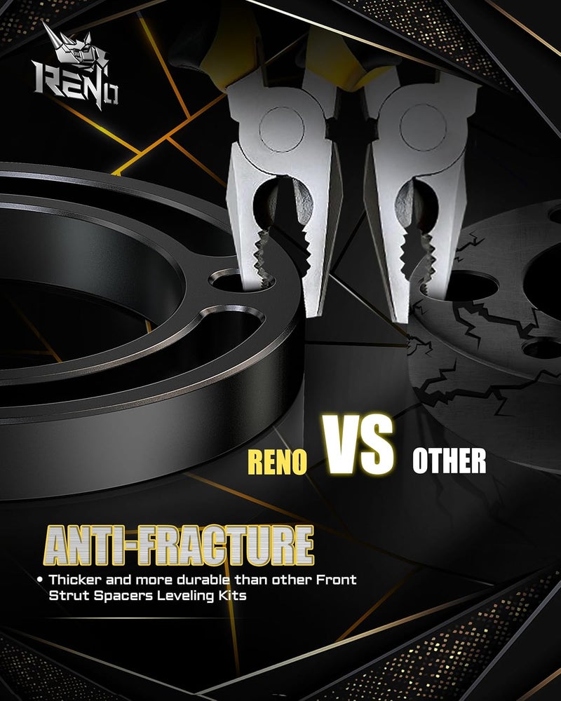 Reno 1.5" Front Leveling Kit Strut Lift Spacers, Aluminium Suspension Lift Spacers Compatible with 2007-2026 Silverado Avalanche Suburban Tahoe 1500 / Sierra Yukon 1500 6-Lug 2WD 4WD (Black, 2Pcs) - Image 5